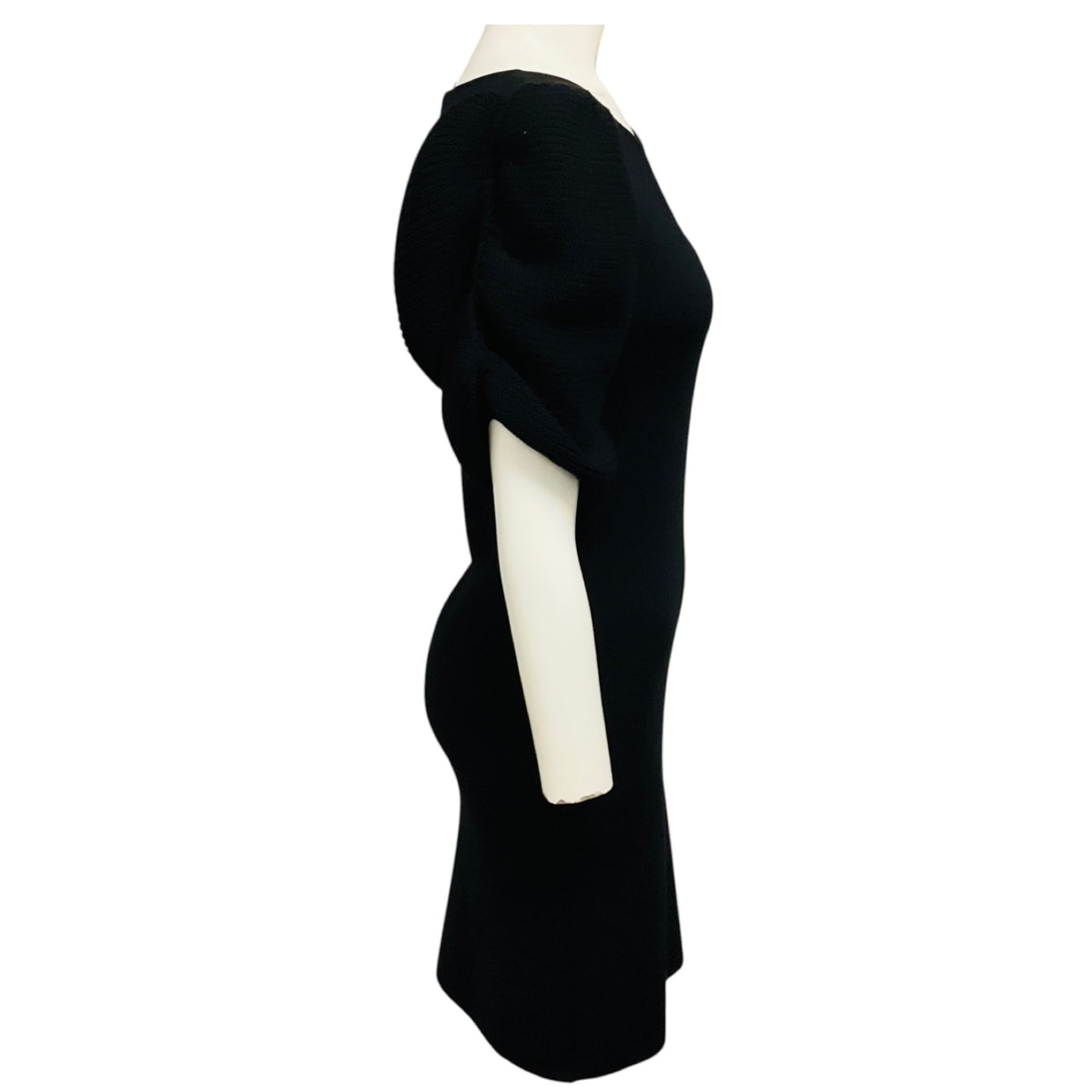 Fendi Black Puff Sleeve Knit Midi Dress