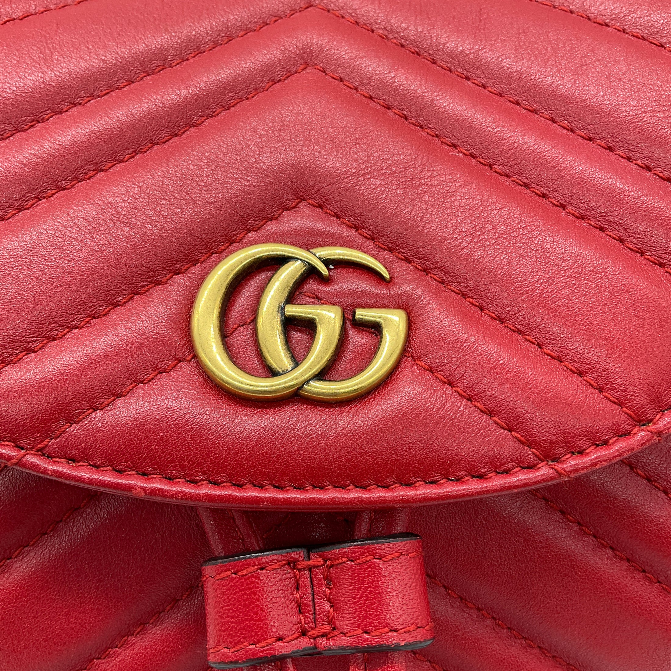 Gucci Red GG Marmont Leather Drawstring Mini Backpack