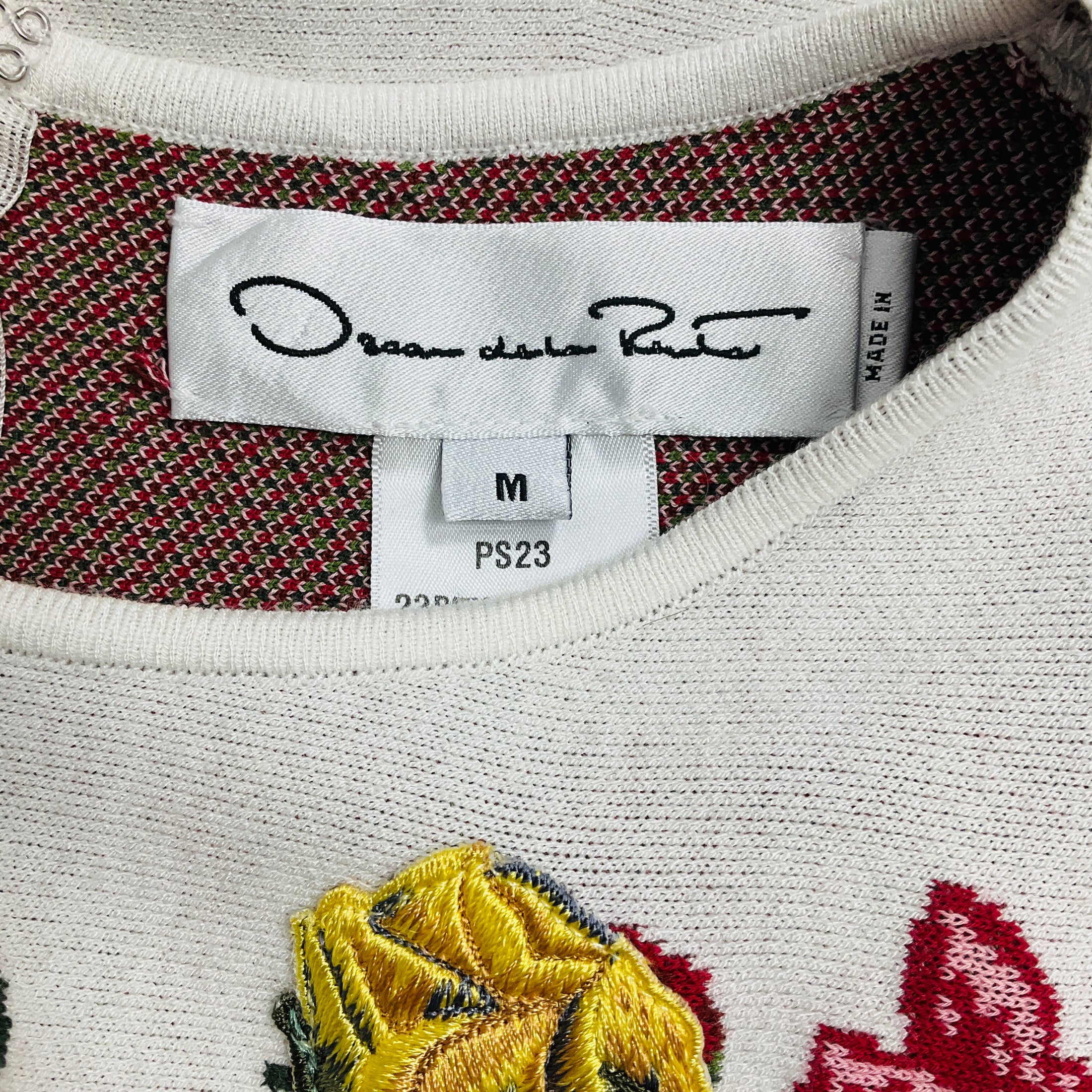 Oscar de la Renta Ivory Multi Degrade Rose Jacquard Fit and Flare Dress