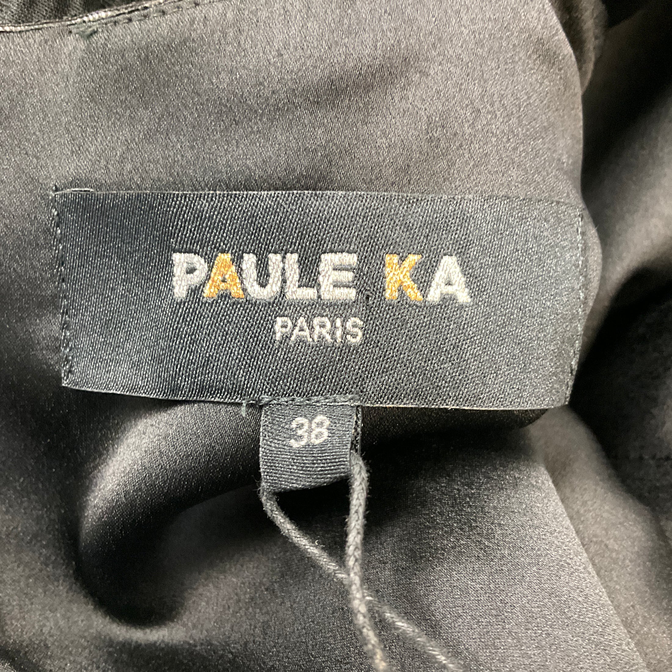 Paule Ka Black Long Sleeved Crepe and Chiffon Dress