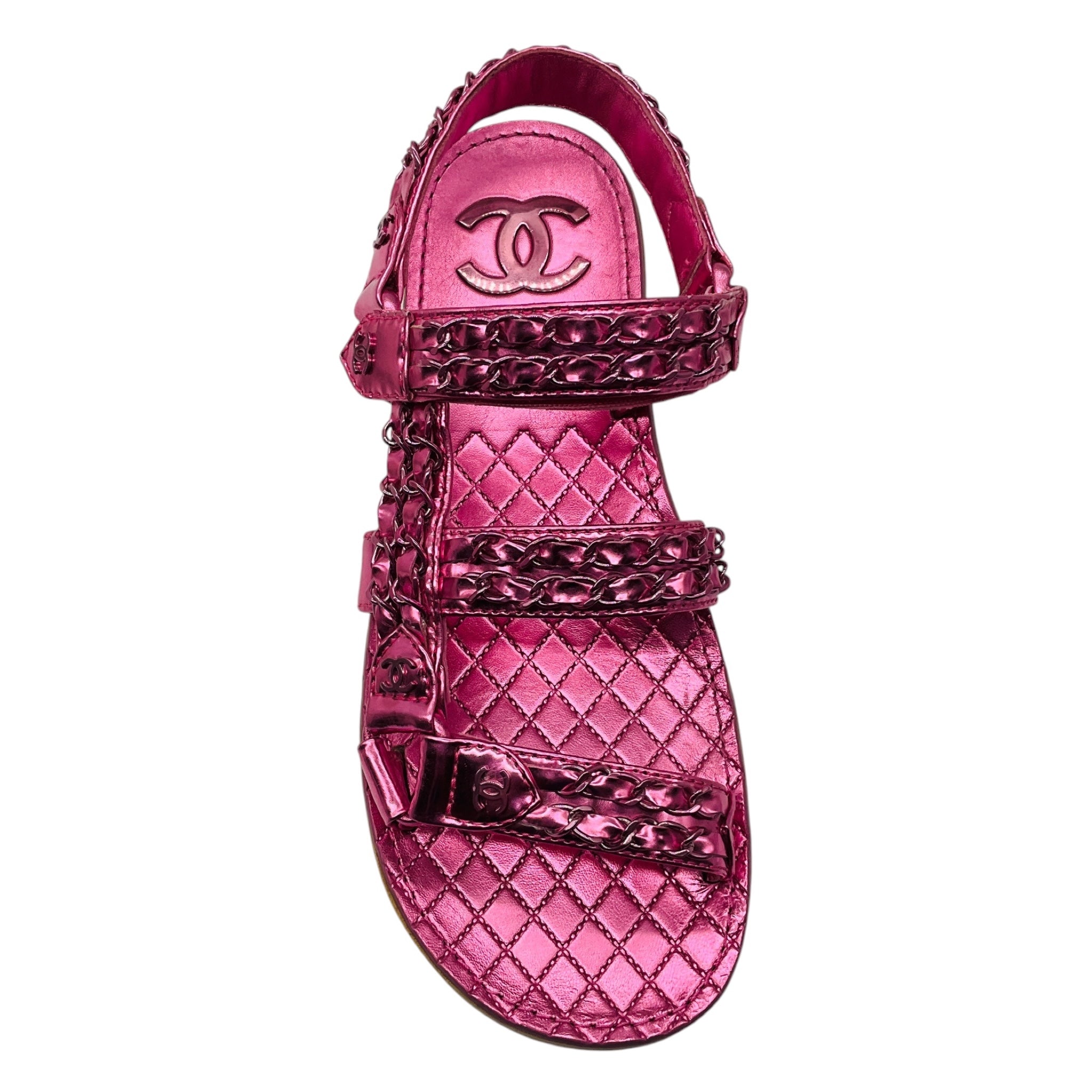 Chanel Pink Metallic 2019 Metallized Lambskin Leather Sandals