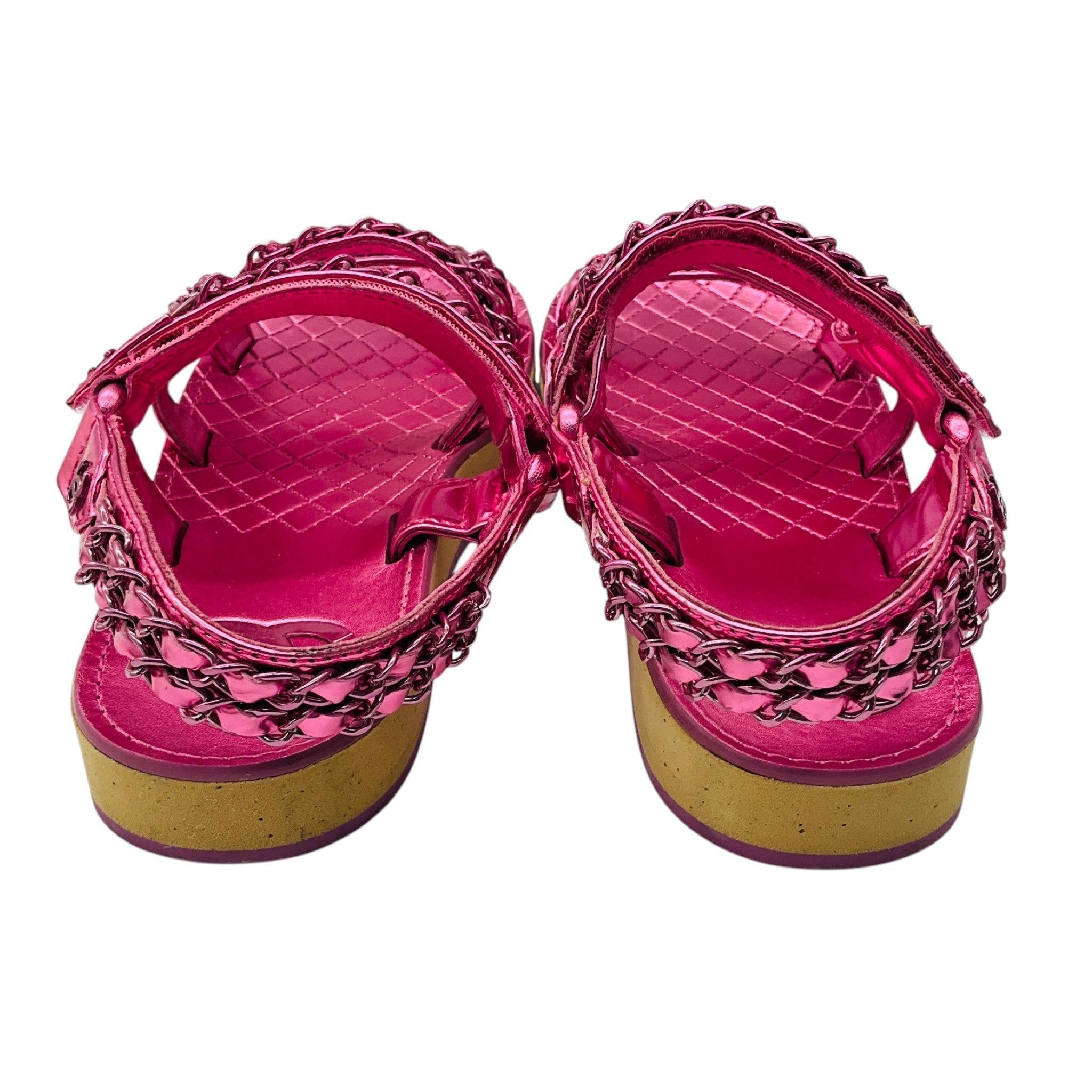 Chanel Pink Metallic 2019 Metallized Lambskin Leather Sandals