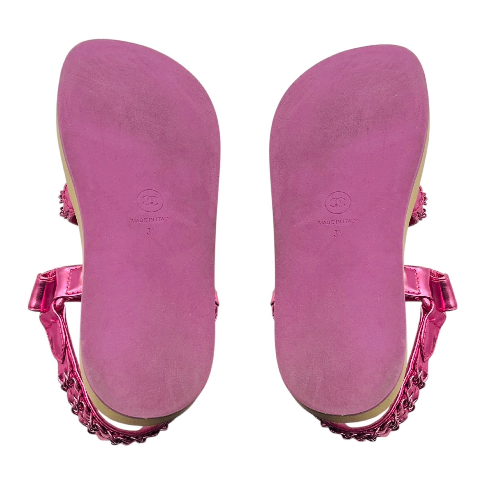 Chanel Pink Metallic 2019 Metallized Lambskin Leather Sandals
