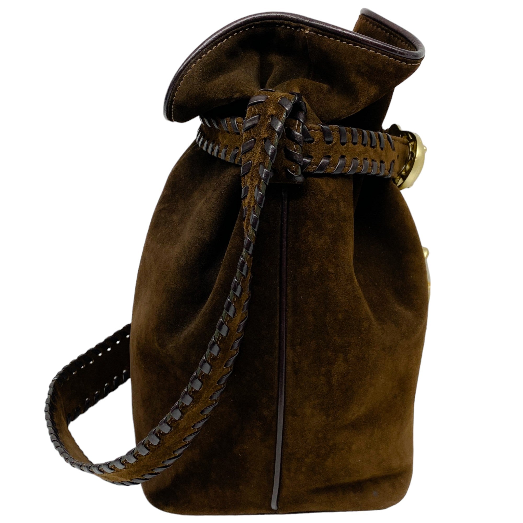 Kieselstein-Cord Brown Suede Bucket Bag with Horse