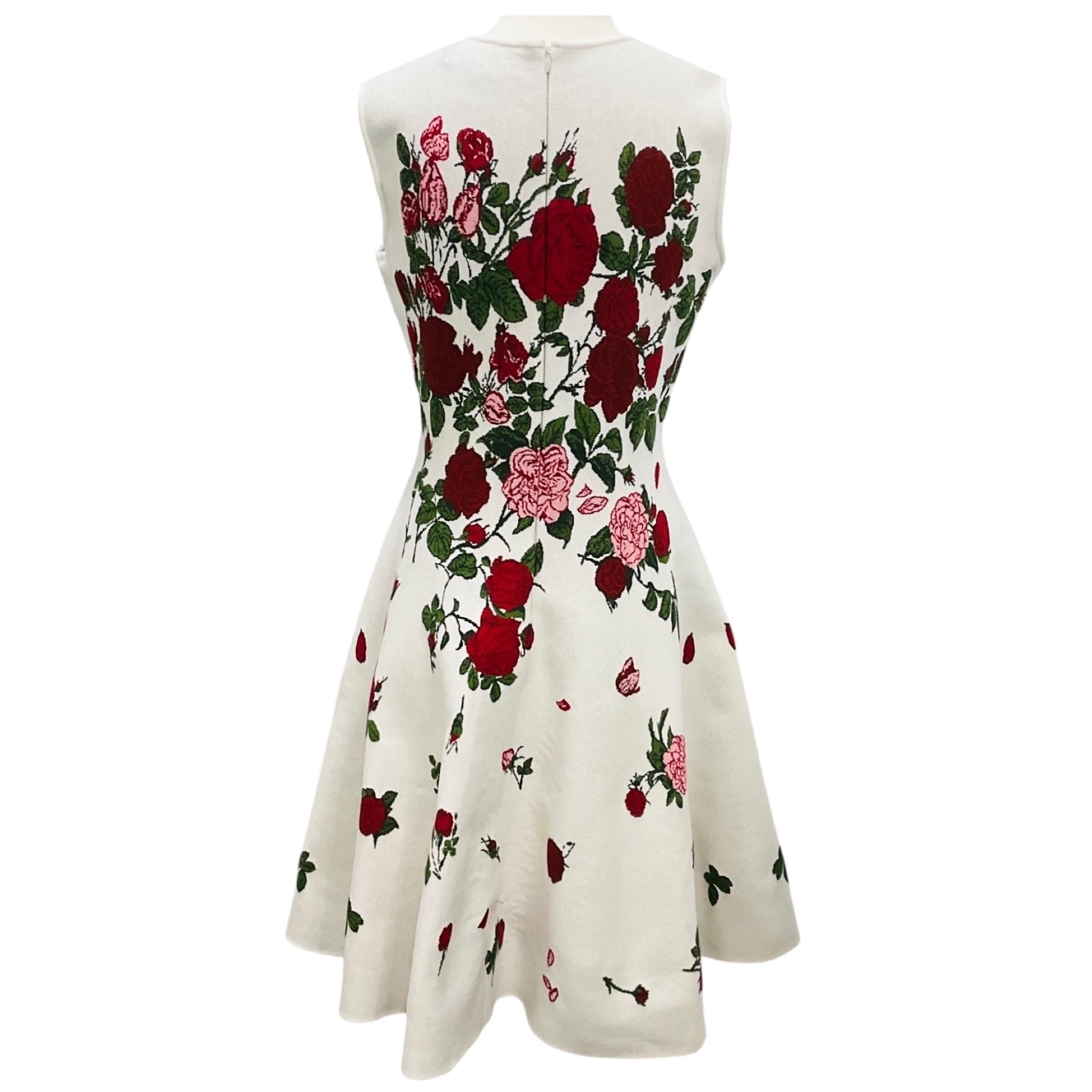 Oscar de la Renta Ivory Multi Degrade Rose Jacquard Fit and Flare Dress