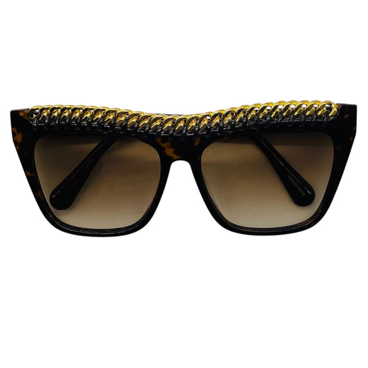 Stella McCartney Dark Havana Brown Tortoiseshell Gradient Bio Lens & Bio Acetate Sunglasses with Gold Chain Detail