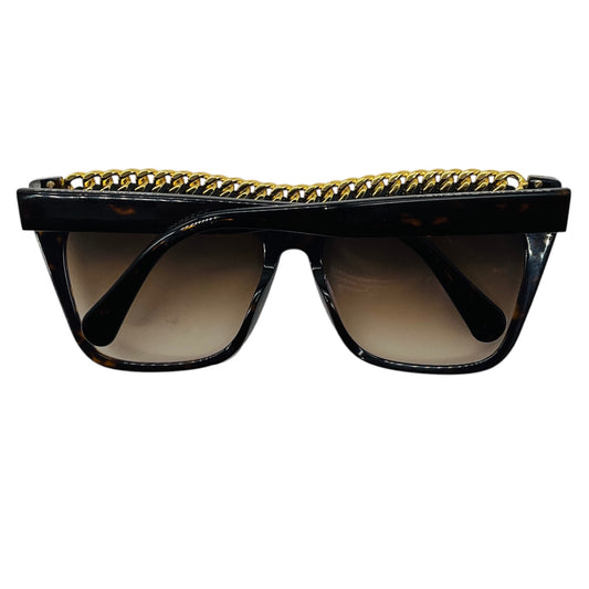 Stella McCartney Dark Havana Brown Tortoiseshell Gradient Bio Lens & Bio Acetate Sunglasses with Gold Chain Detail