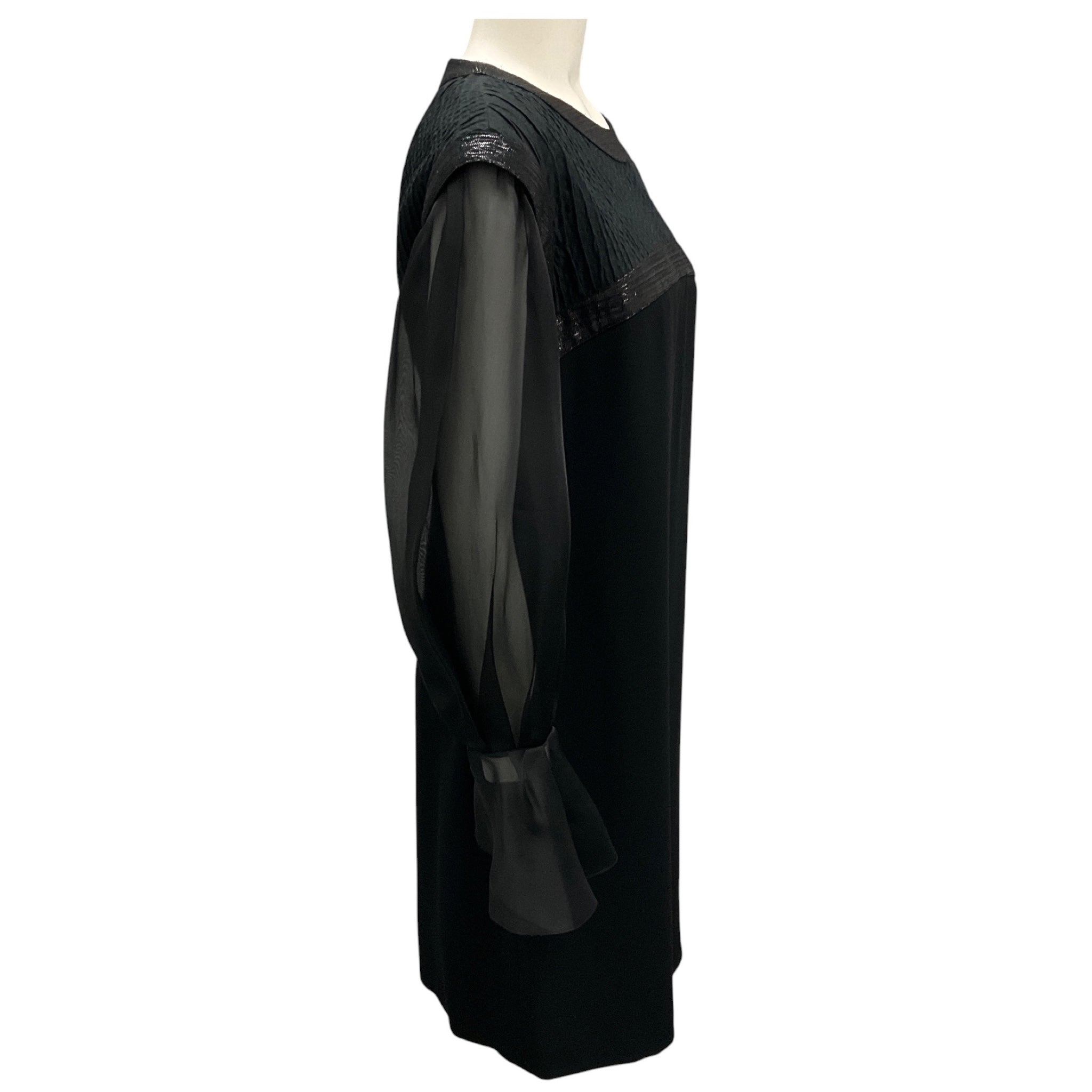 Paule Ka Black Long Sleeved Crepe and Chiffon Dress