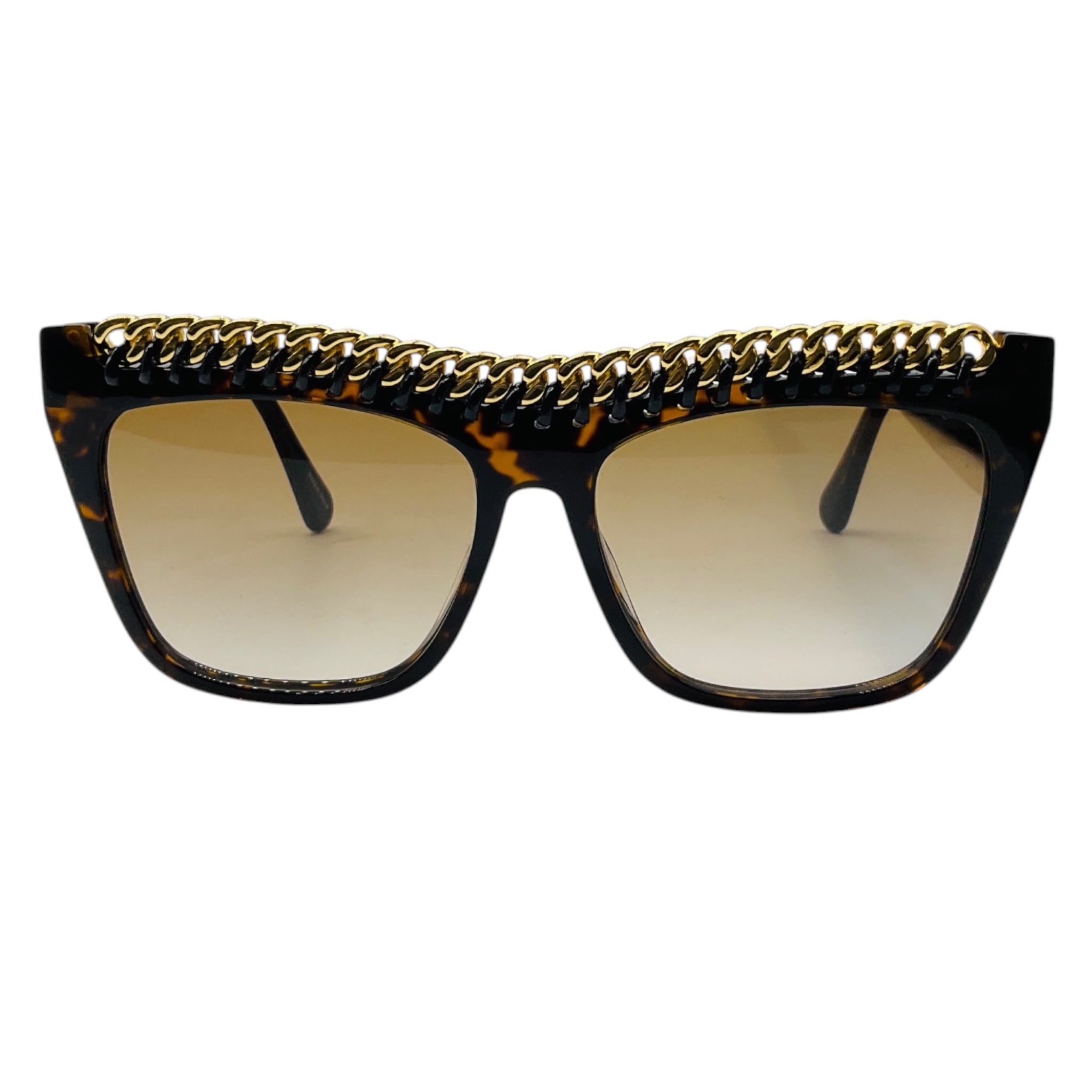 Stella McCartney Dark Havana Brown Tortoiseshell Gradient Bio Lens & Bio Acetate Sunglasses with Gold Chain Detail
