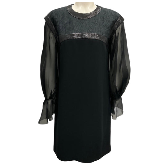 Paule Ka Black Long Sleeved Crepe and Chiffon Dress