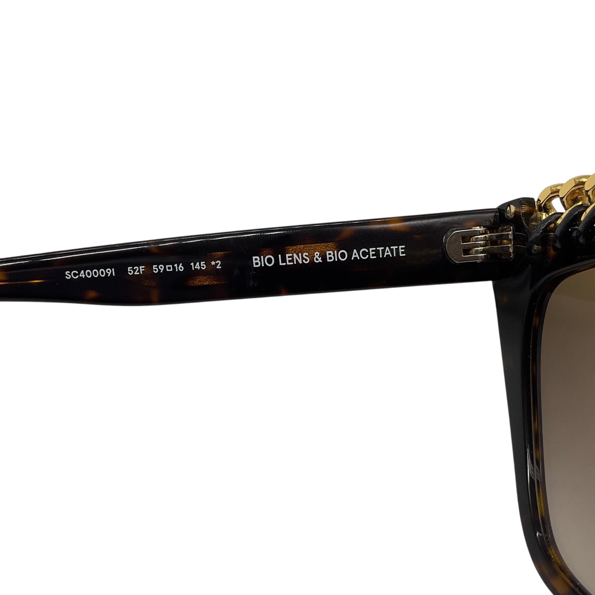 Stella McCartney Dark Havana Brown Tortoiseshell Gradient Bio Lens & Bio Acetate Sunglasses with Gold Chain Detail