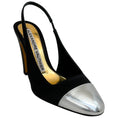 Load image into Gallery viewer, Alexandre Vauthier Black Satin Slingback Pumps with Silver Cap Toe

