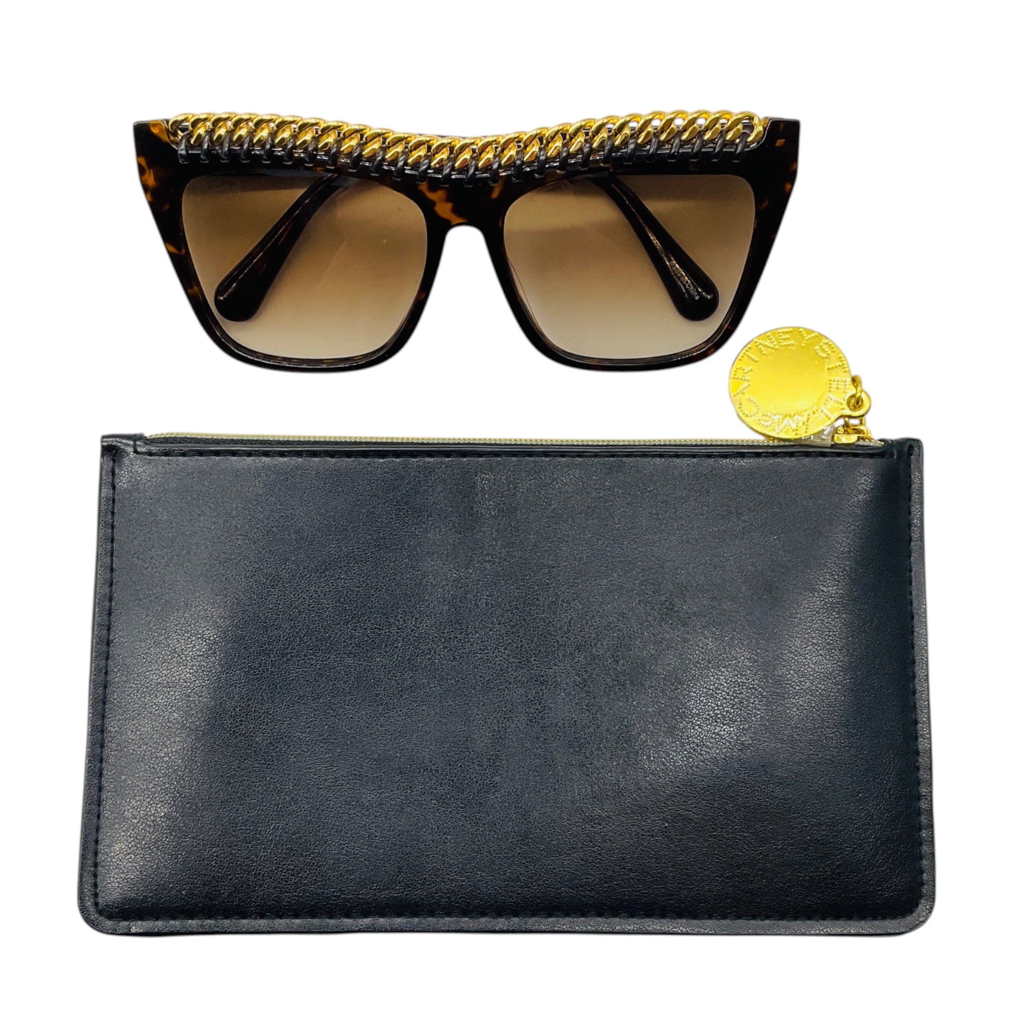 Stella McCartney Dark Havana Brown Tortoiseshell Gradient Bio Lens & Bio Acetate Sunglasses with Gold Chain Detail