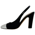 Load image into Gallery viewer, Alexandre Vauthier Black Satin Slingback Pumps with Silver Cap Toe
