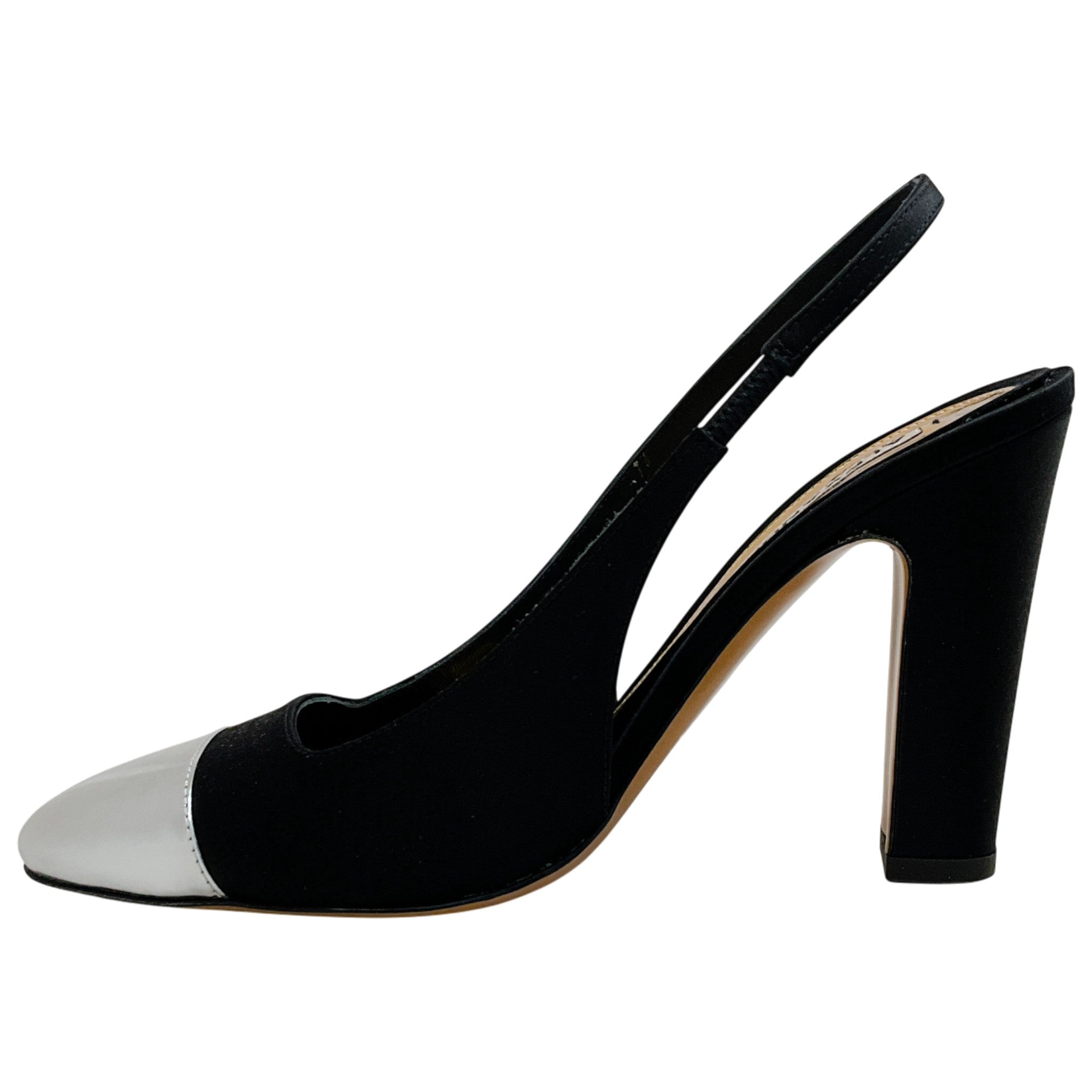 Alexandre Vauthier Black Satin Slingback Pumps with Silver Cap Toe