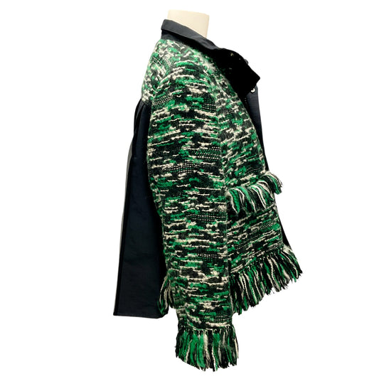 Sacai Green Multi Tweed and Grosgrain Blouson Jacket