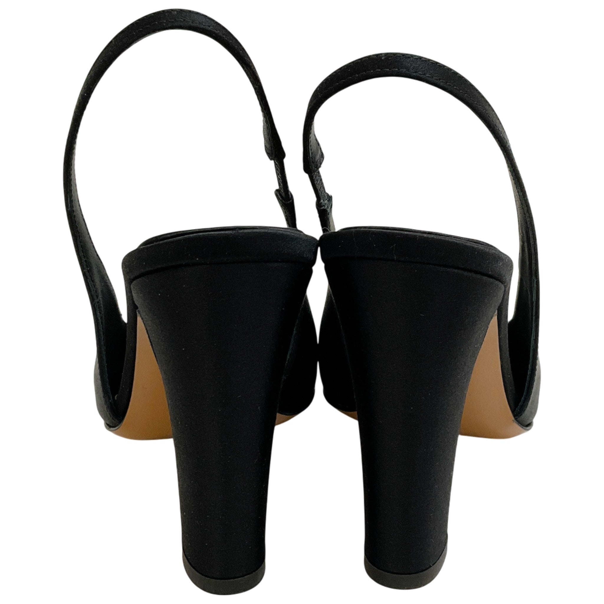 Alexandre Vauthier Black Satin Slingback Pumps with Silver Cap Toe