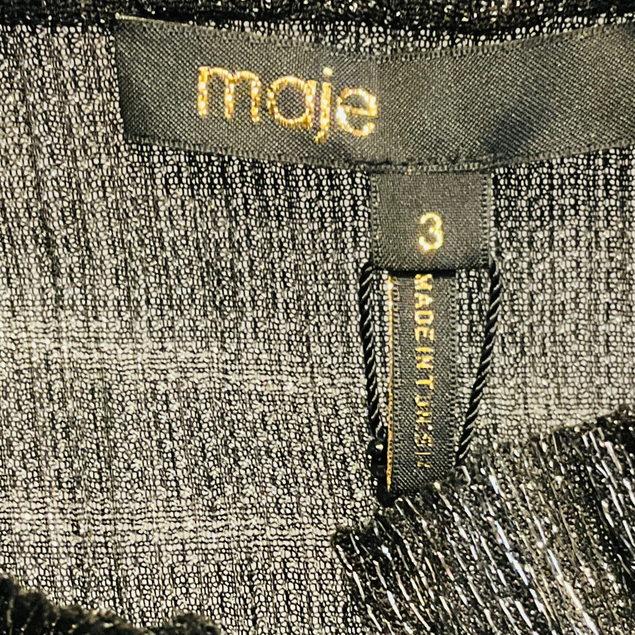 Maje Shiny Silver Argent Clunny Metallic Shirt with Ruffles and Tie Neck