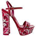 Load image into Gallery viewer, Dolce & Gabbana Fuchsia / White Patent Leather Tile Print Platform Sandals
