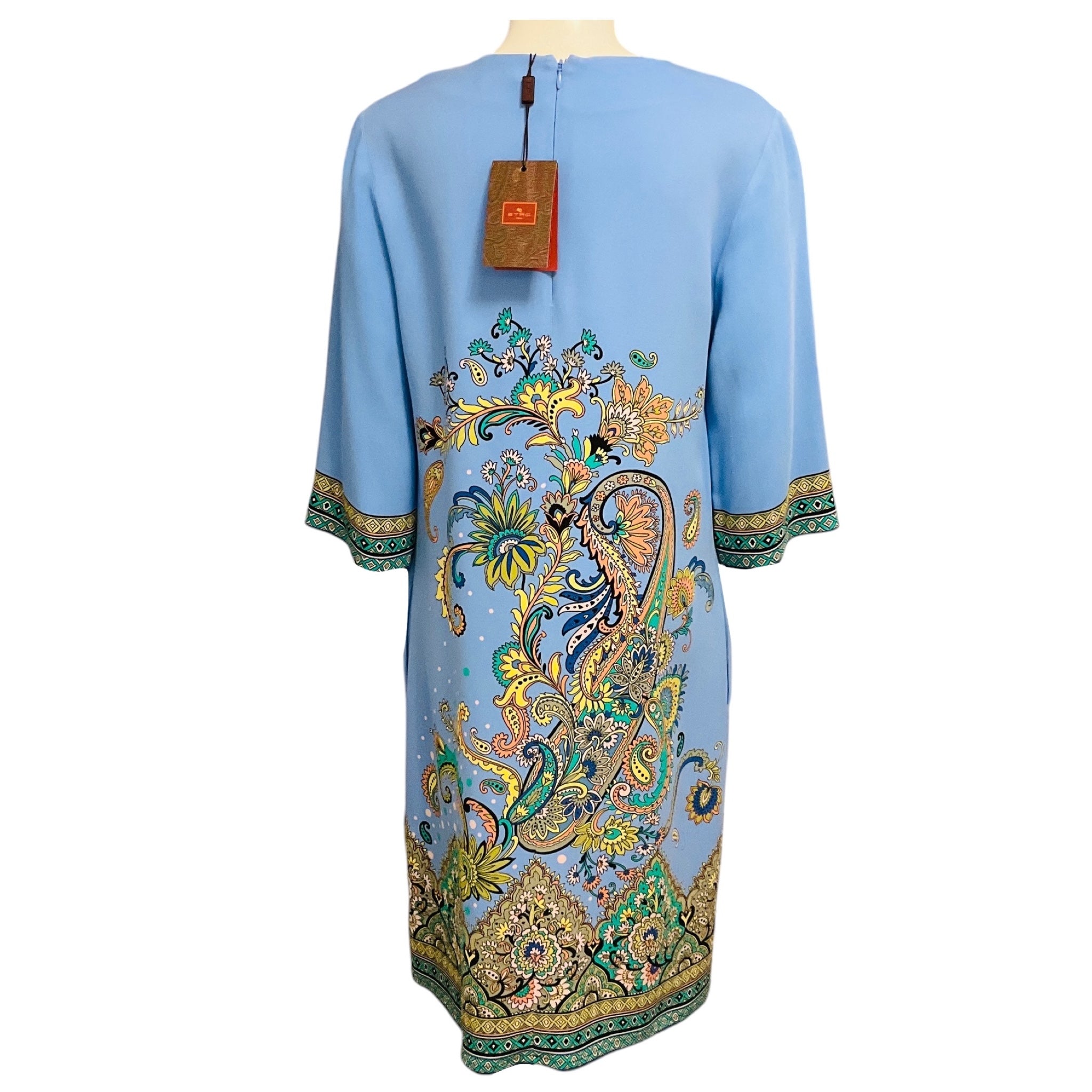 Etro Blue Floral Paisley Print Crepe Midi Dress