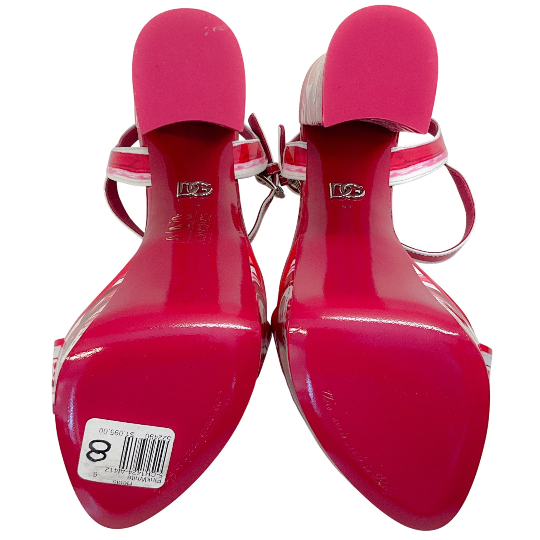 Dolce & Gabbana Fuchsia / White Patent Leather Tile Print Platform Sandals