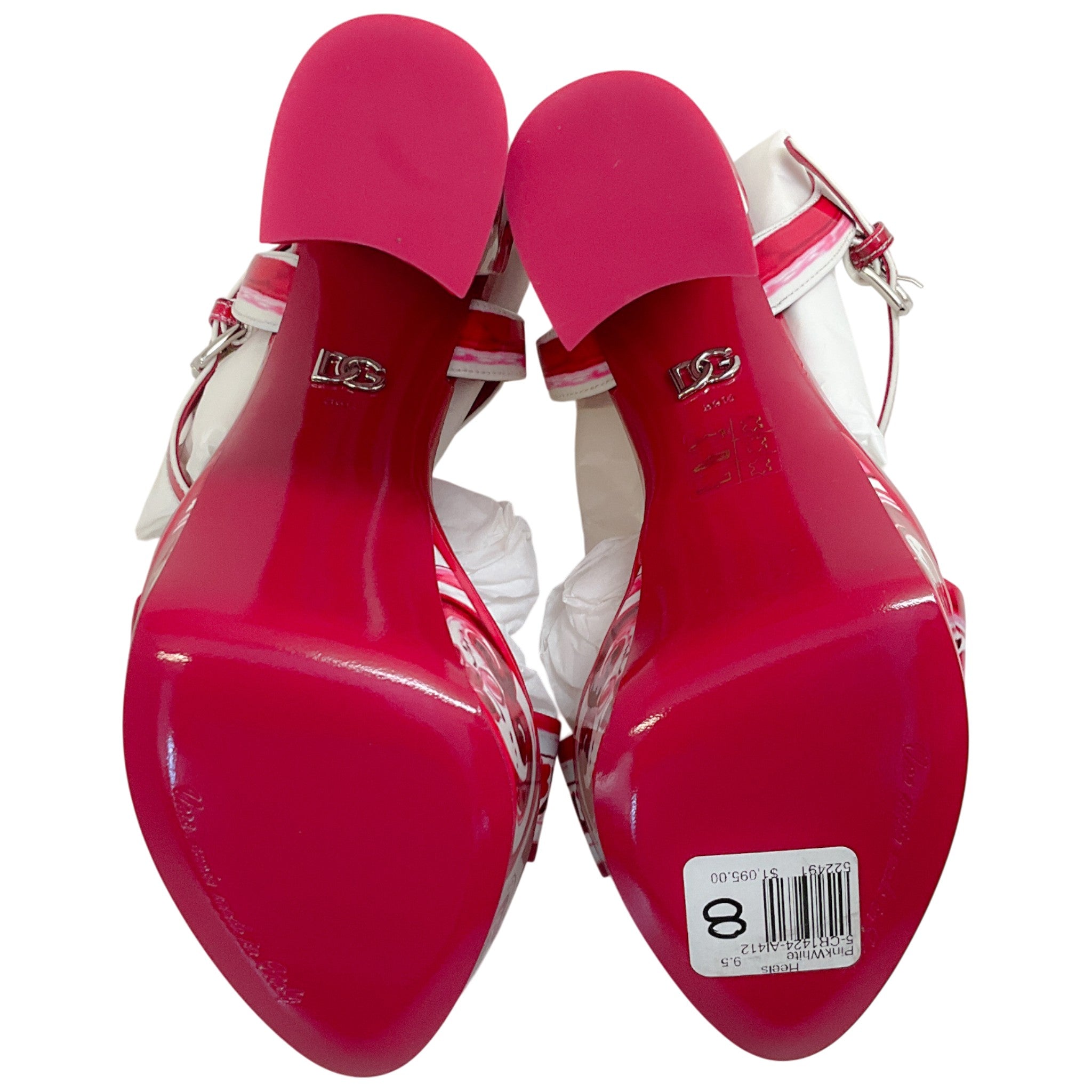 Dolce & Gabbana Fuchsia / White Patent Leather Tile Print Platform Sandals