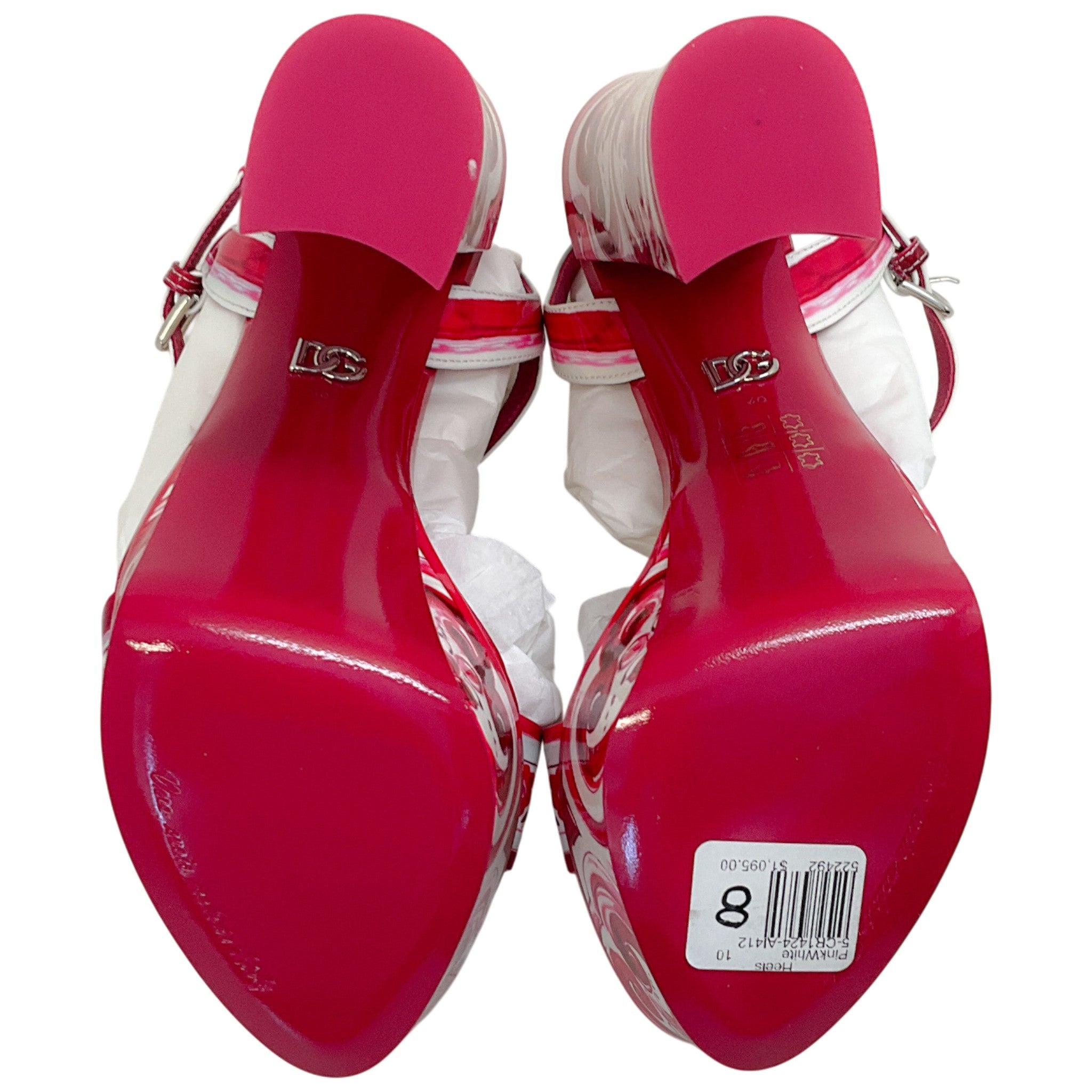 Dolce & Gabbana Fuchsia / White Patent Leather Tile Print Platform Sandals