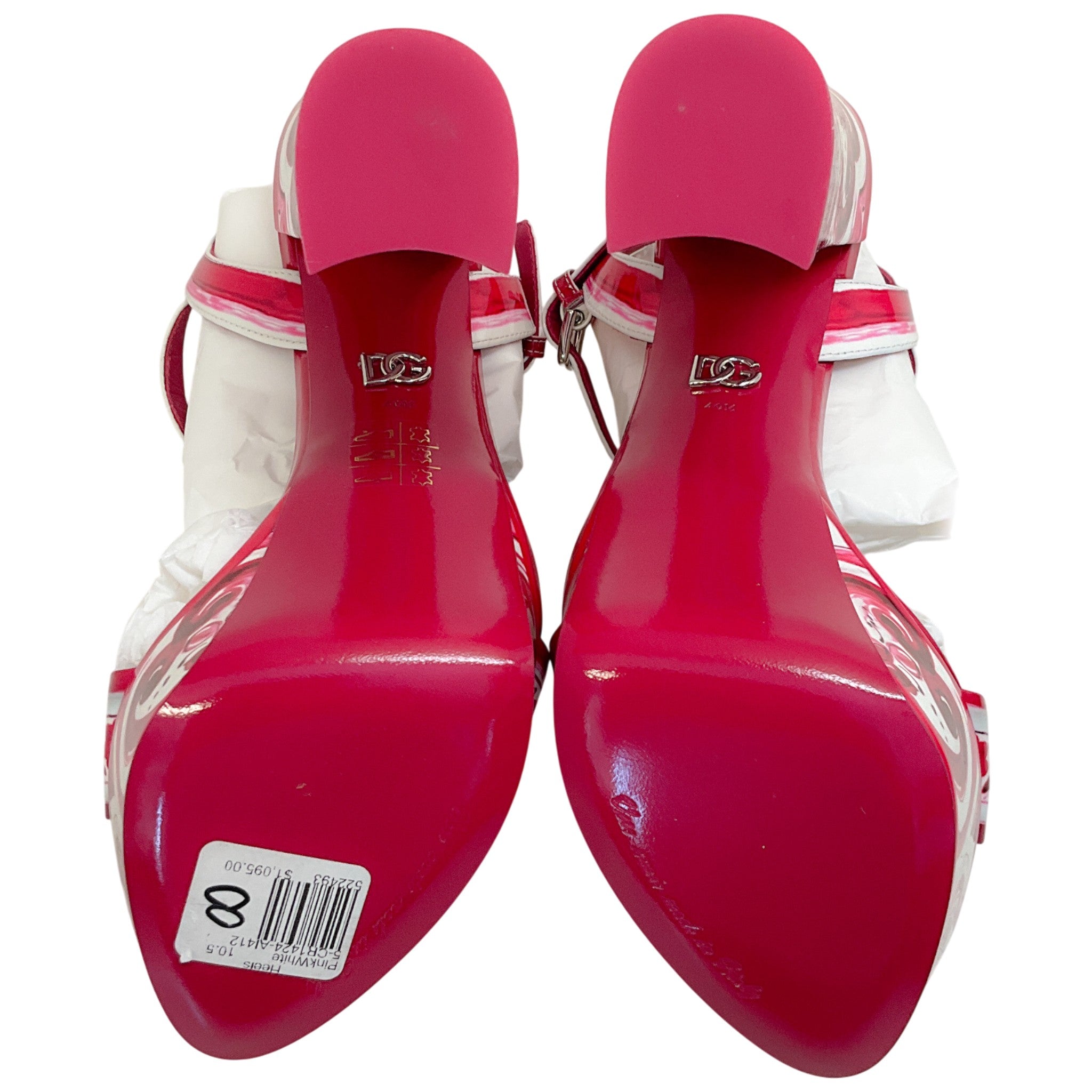Dolce & Gabbana Fuchsia / White Patent Leather Tile Print Platform Sandals