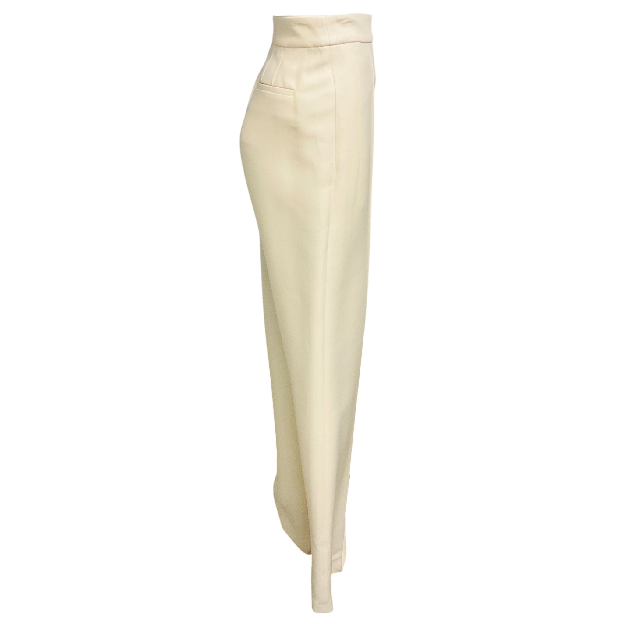 Adam Lippes Cream Wide Leg Crepe Pants / Trousers
