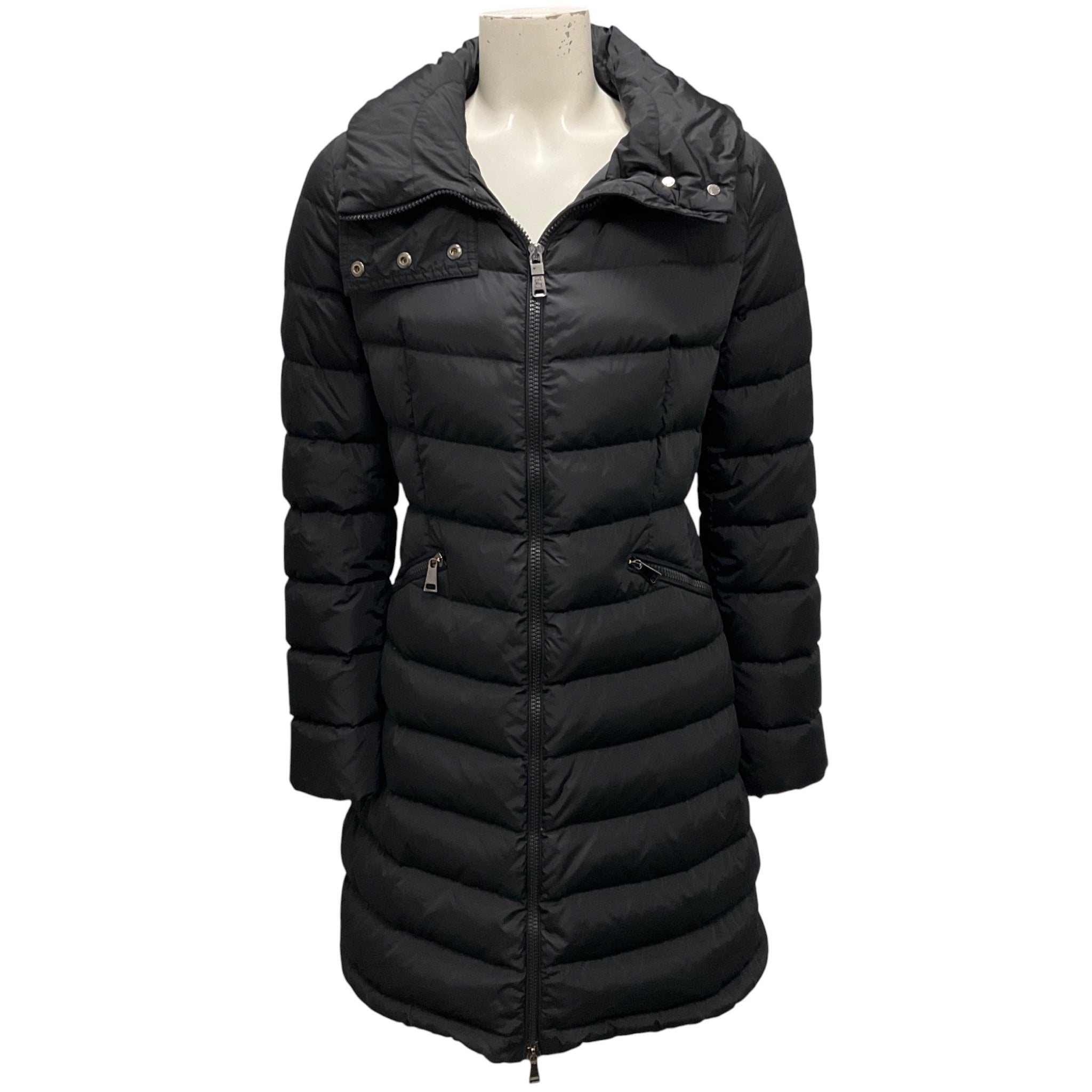 Moncler Black Flammette Fitted Long Down Coat