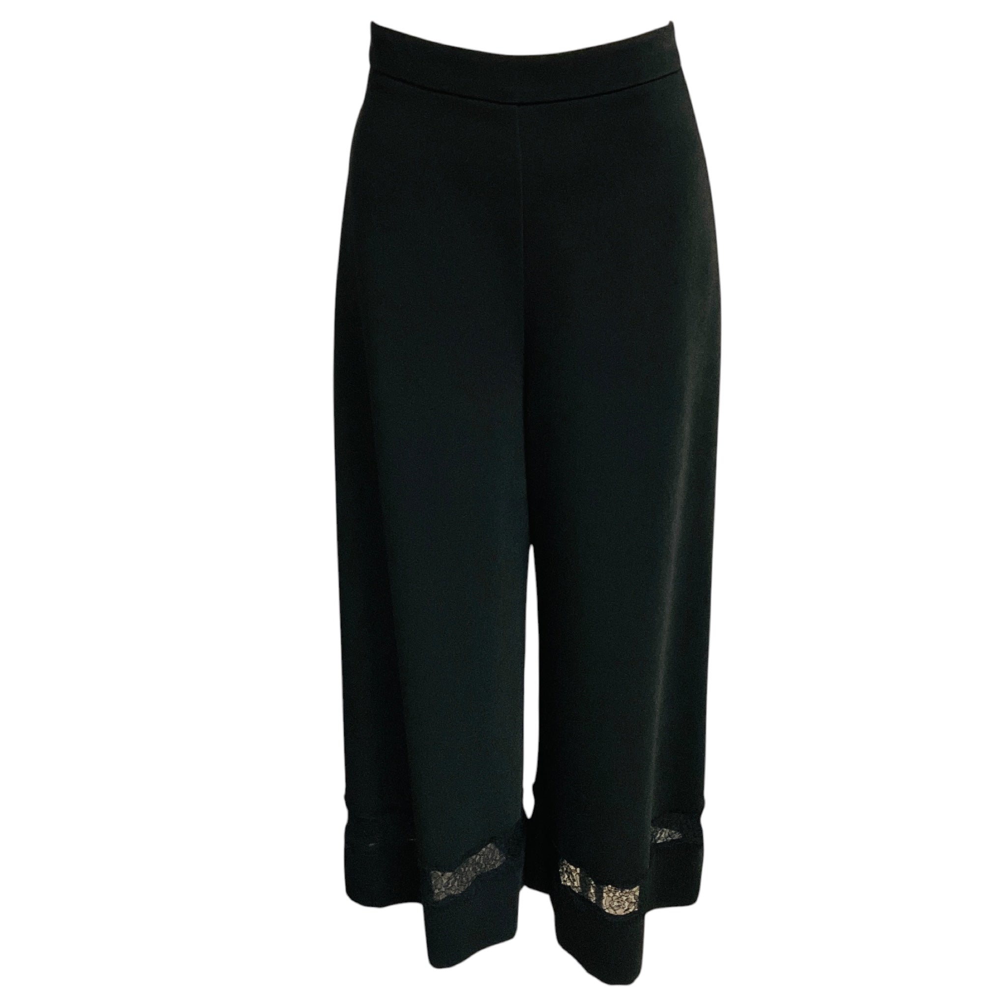 Zimmermann Black Cropped Wide Leg Pants with Lace Trim