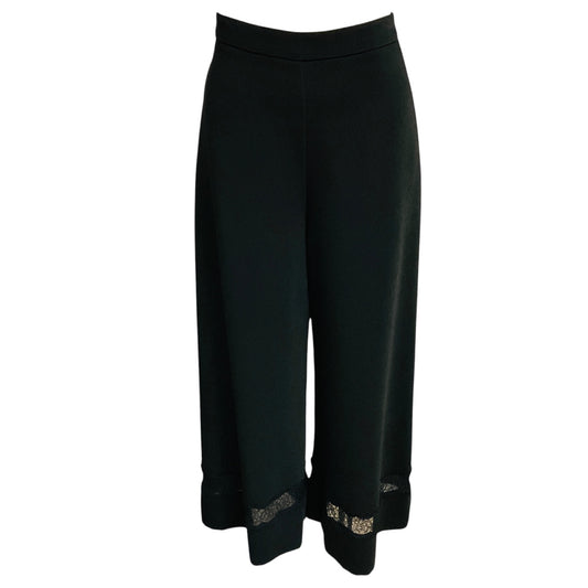 Zimmermann Black Cropped Wide Leg Pants with Lace Trim