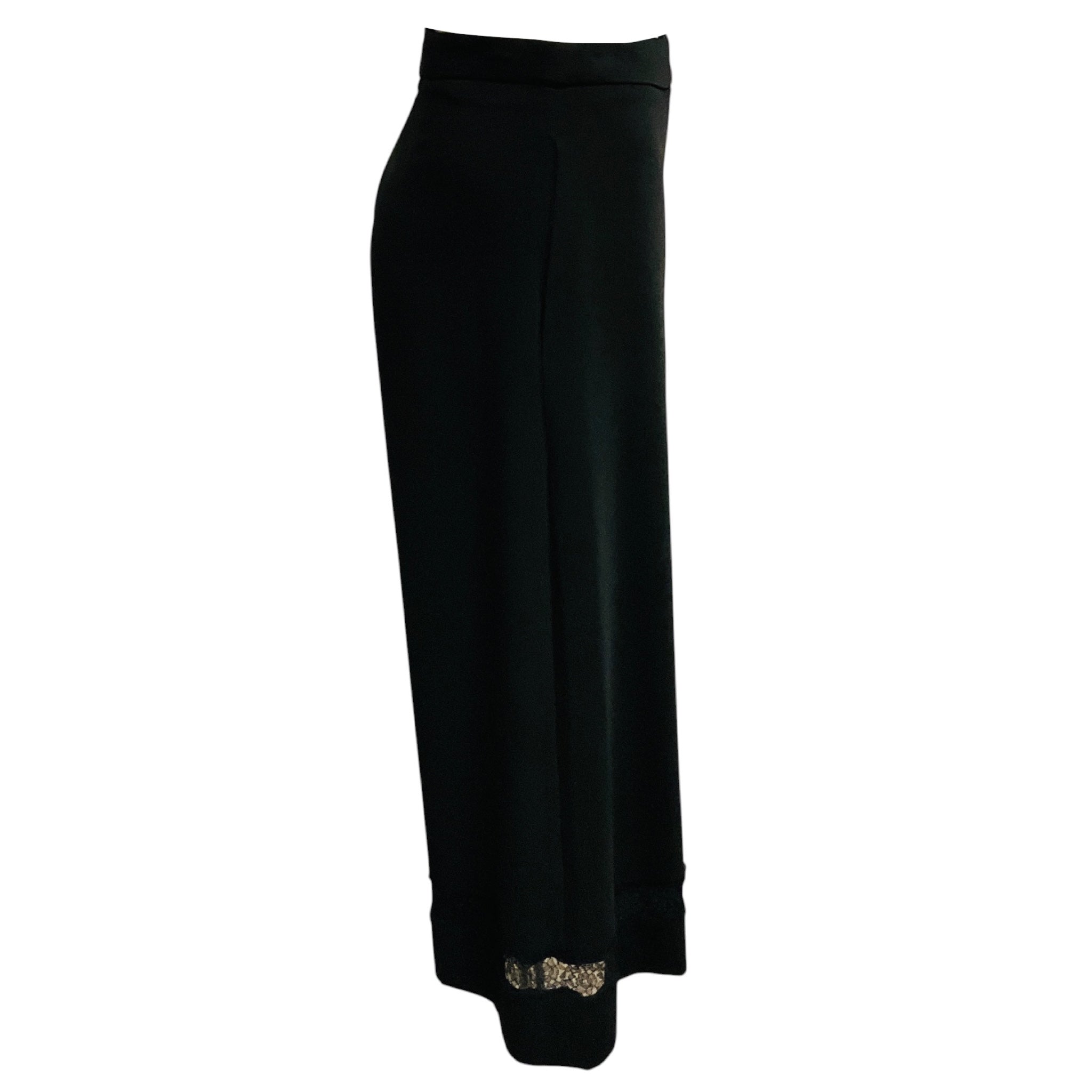 Zimmermann Black Cropped Wide Leg Pants with Lace Trim