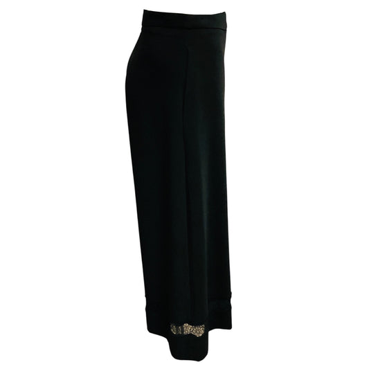 Zimmermann Black Cropped Wide Leg Pants with Lace Trim