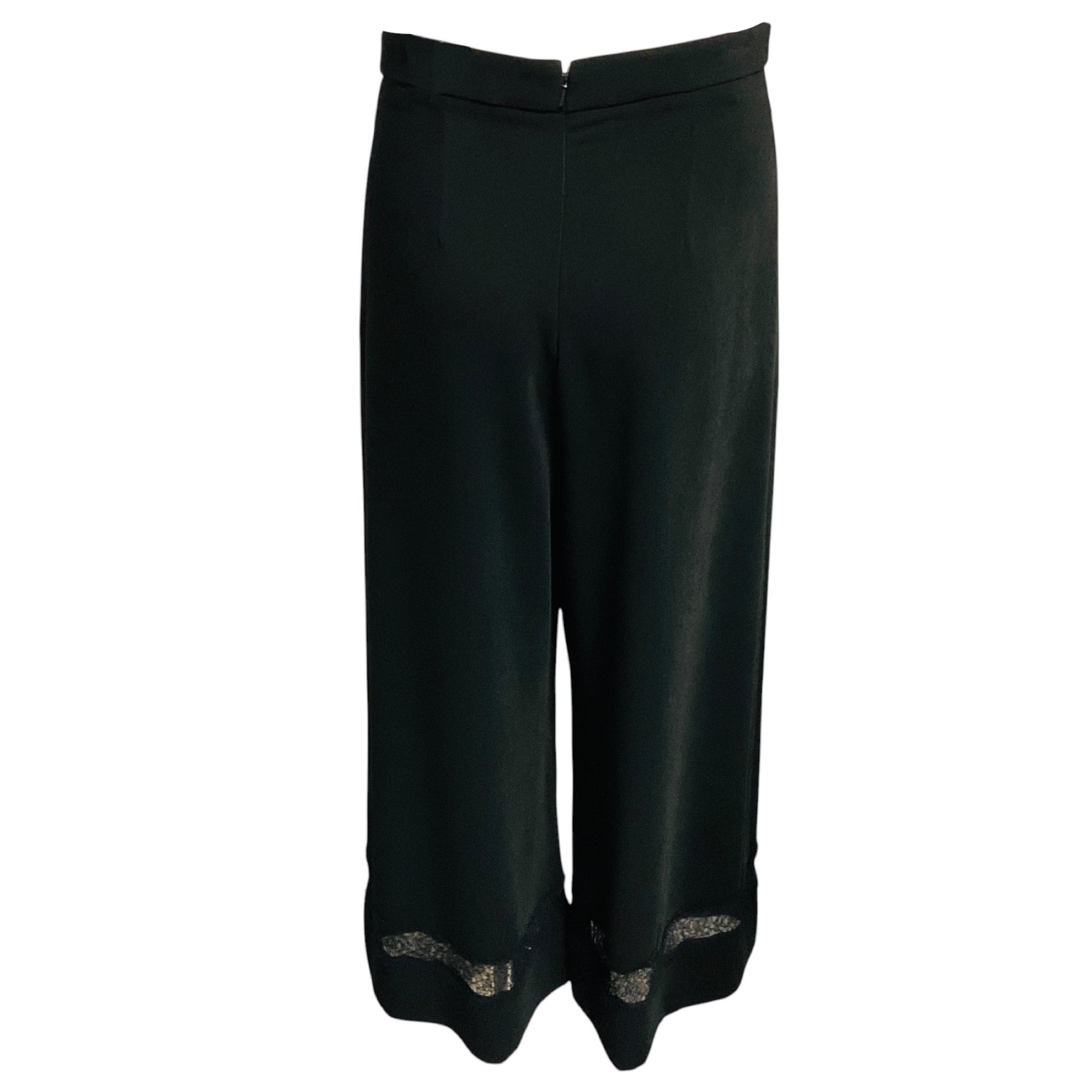 Zimmermann Black Cropped Wide Leg Pants with Lace Trim