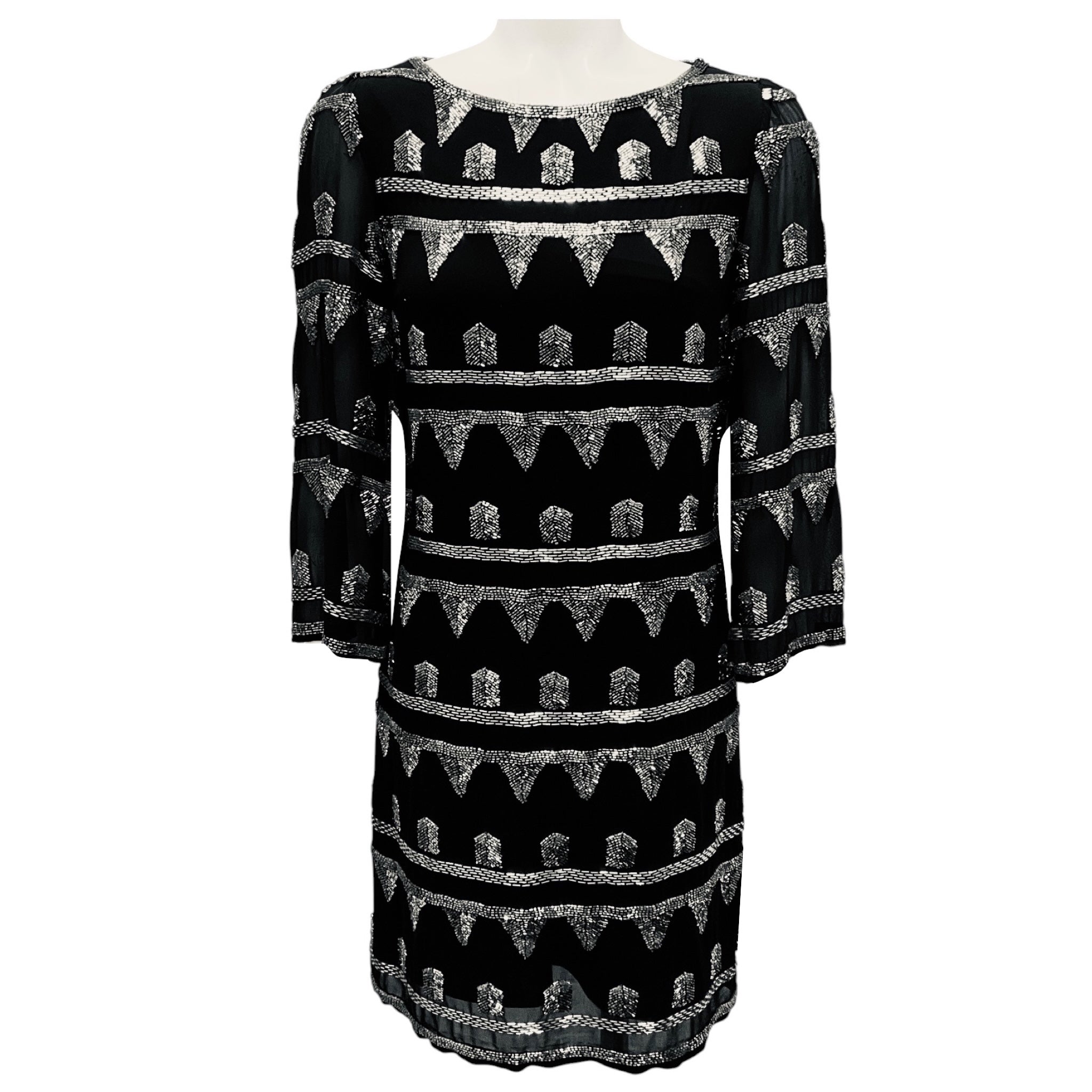 Alice + Olivia Black / Silver Bead Embellished Cocktail Dress