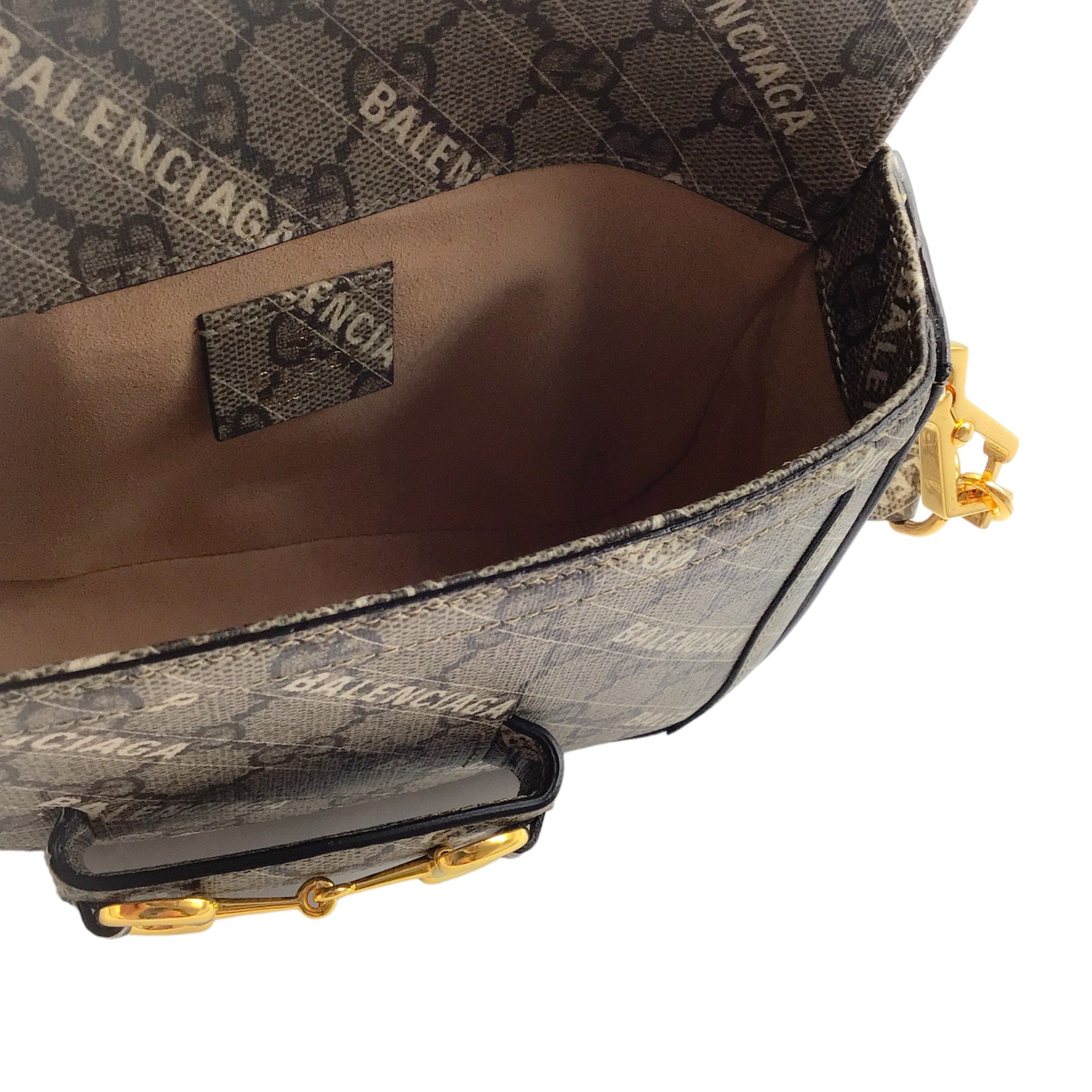 Gucci x Balenciaga Beige Multi GG Supreme Canvas Horsebit 1955 Mini Bag