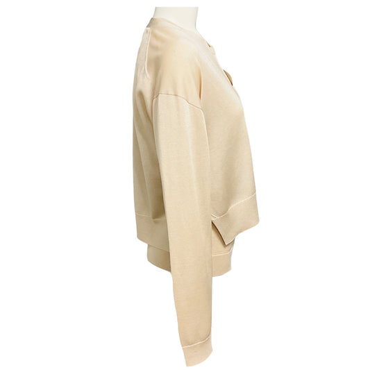 Theory Ecru Airy Sheen Sheer Knit Tank Top and V-Neck Cardigan Sweater Set