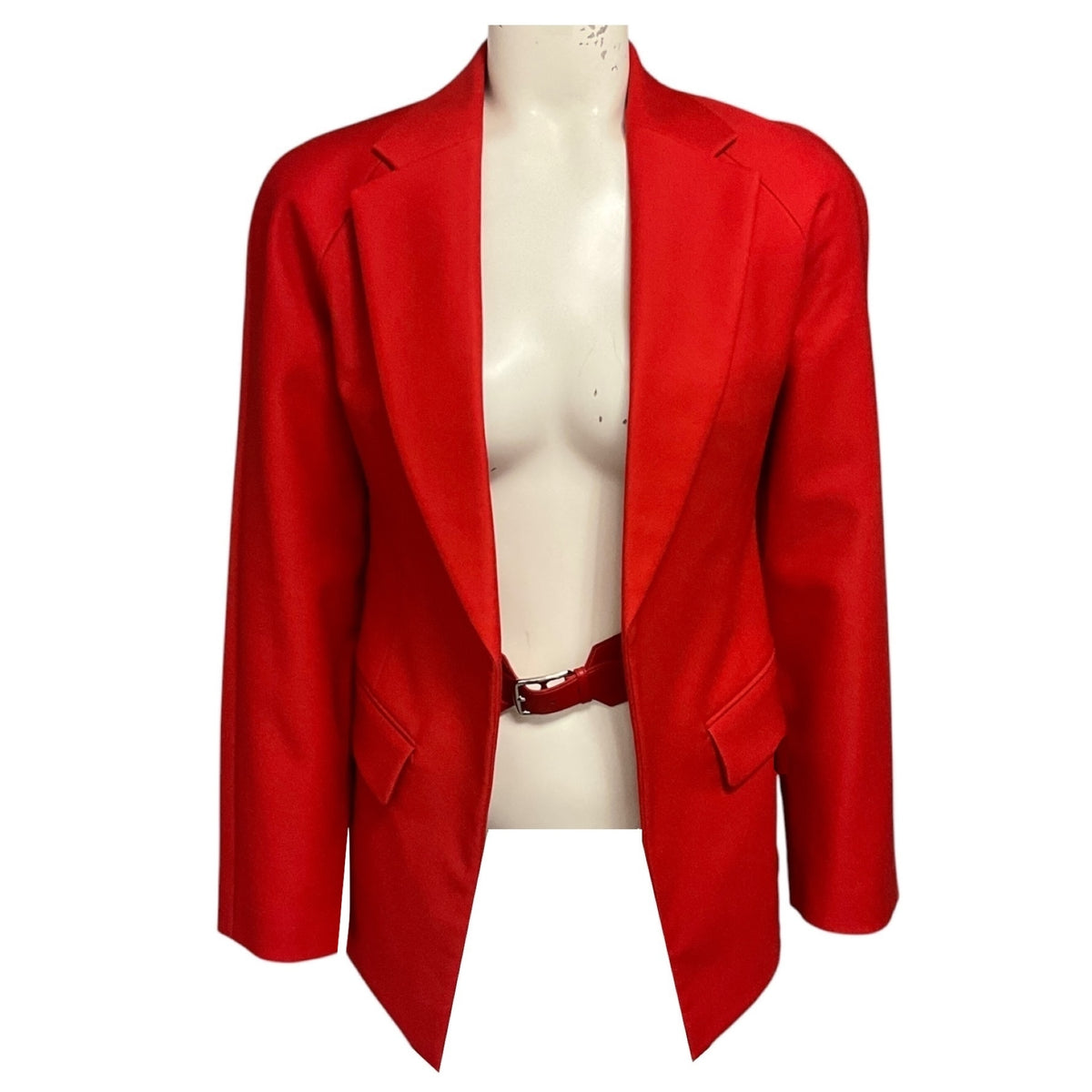 Hermes Poppy Red Silk Lined Wool Jacket with Lambskin Leather Belt