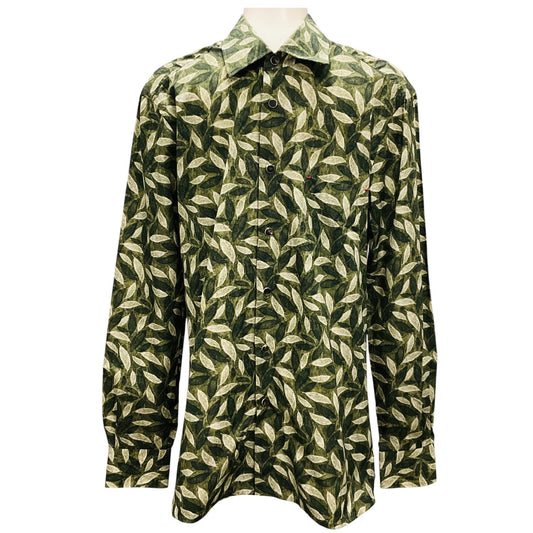 Kiton Men's Green Leaf Print Nerano Shirt