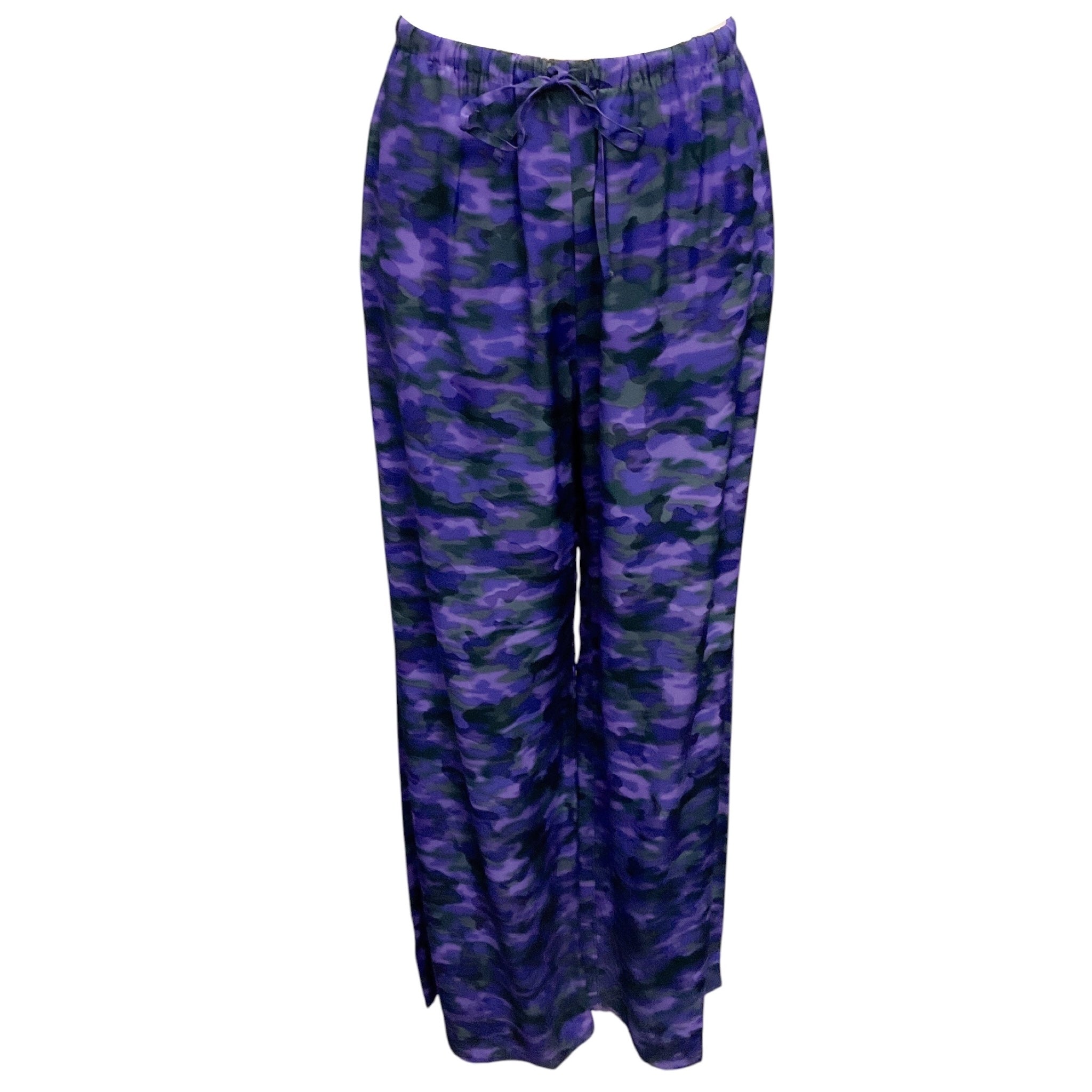 Dries Van Noten Purple Multi Camo Print Drawstring Satin Pants