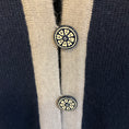 Load image into Gallery viewer, Chanel Navy Blue / Grey 2016 Chanel Airlines Collection Cashmere Knit Sweater with CC Logo Buttons
