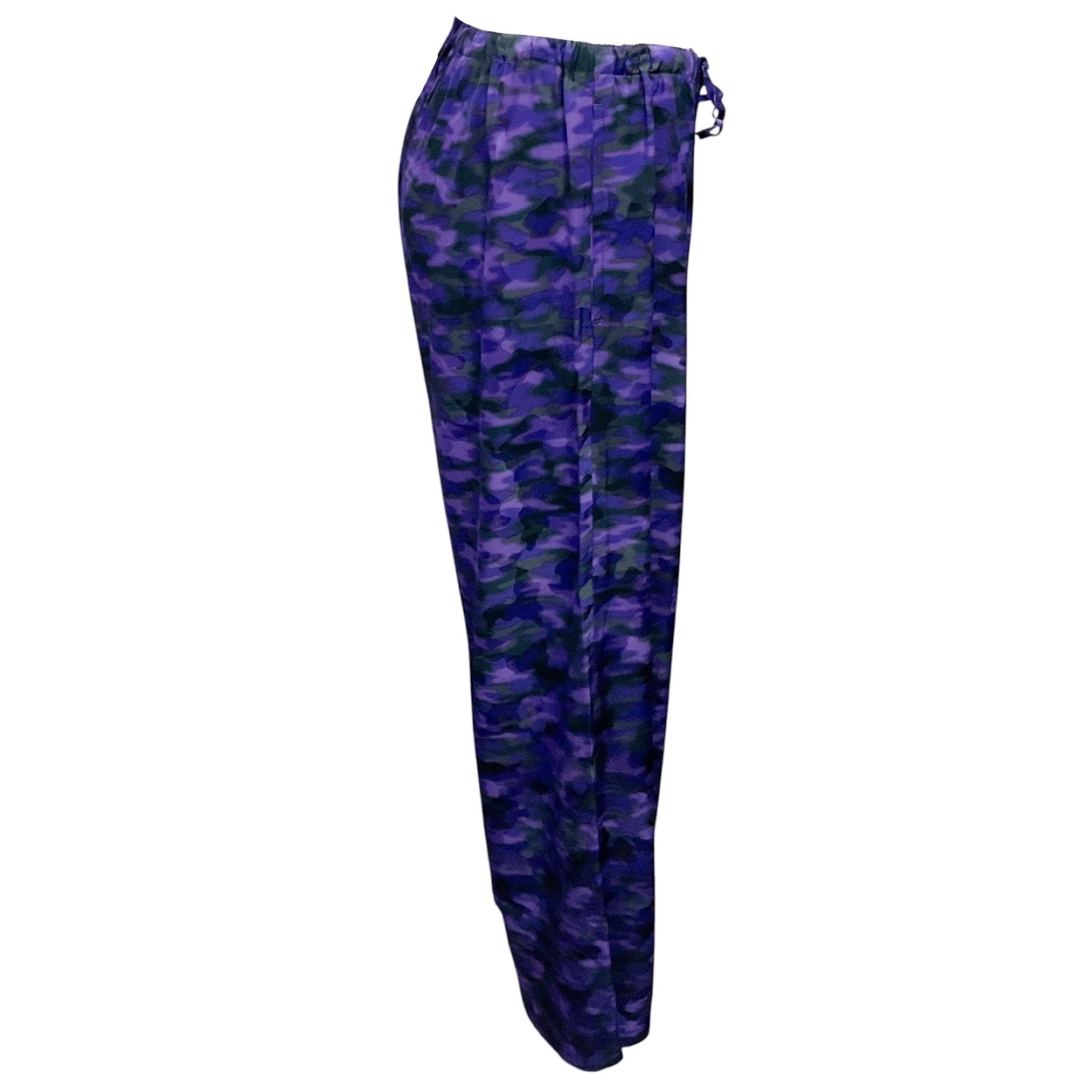 Dries Van Noten Purple Multi Camo Print Drawstring Satin Pants