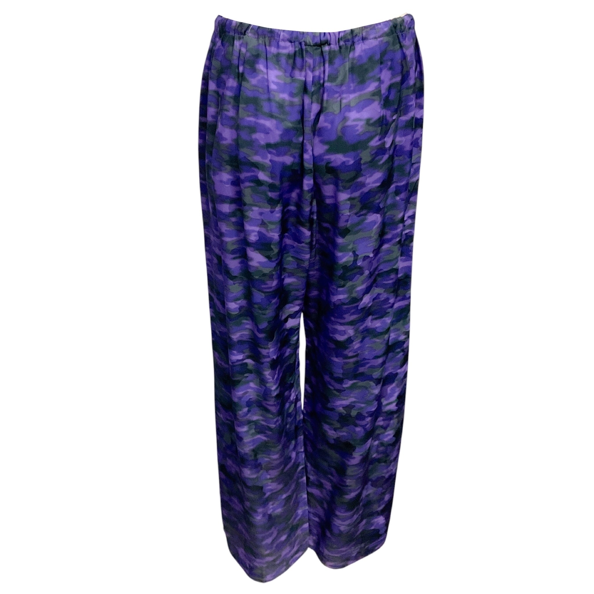 Dries Van Noten Purple Multi Camo Print Drawstring Satin Pants