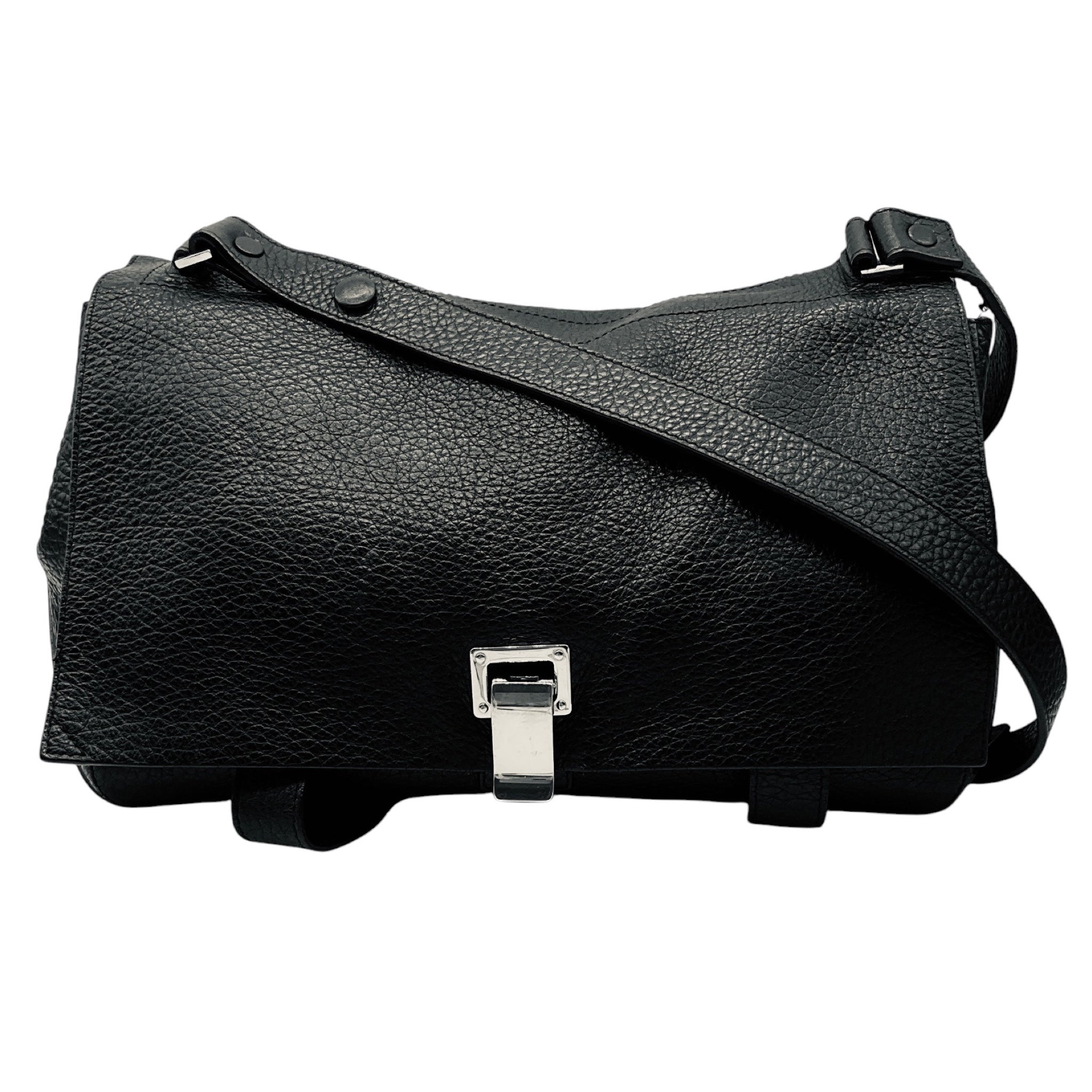 Proenza Schouler Black Grained Leather Messenger Shoulder Bag