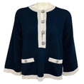 Load image into Gallery viewer, Chanel Navy Blue / Grey 2016 Chanel Airlines Collection Cashmere Knit Sweater with CC Logo Buttons
