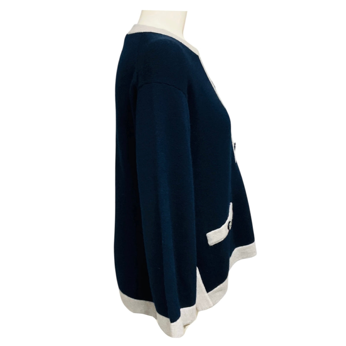 Chanel Navy Blue / Grey 2016 Chanel Airlines Collection Cashmere Knit Sweater with CC Logo Buttons