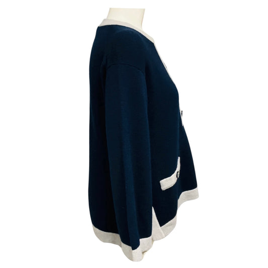 Chanel Navy Blue / Grey 2016 Chanel Airlines Collection Cashmere Knit Sweater with CC Logo Buttons
