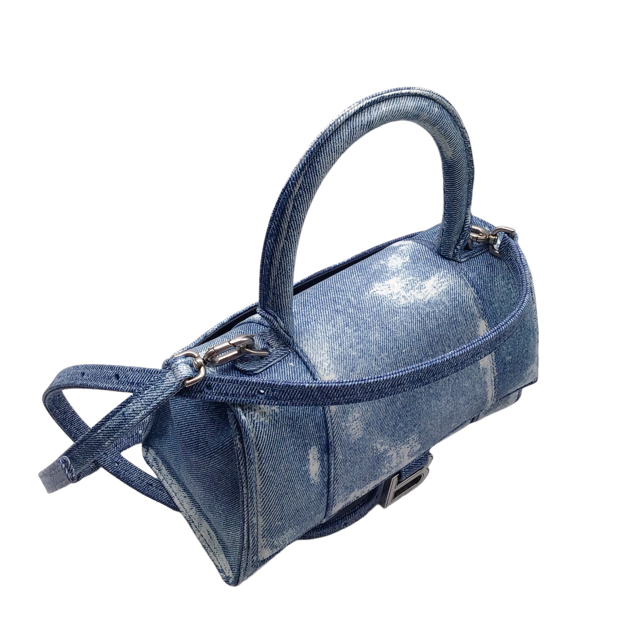 Balenciaga Blue Distressed Denim Hourglass Top Handle Bag