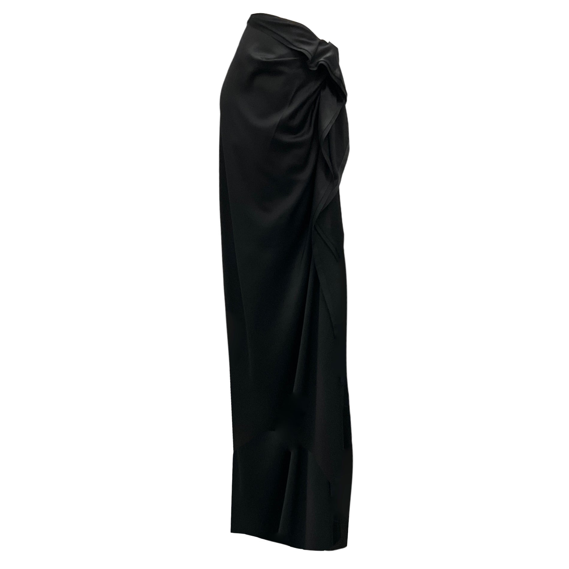 Dries Van Noten Black Ruffled Draped Crepe Maxi Skirt